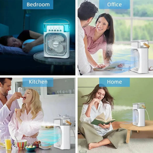 10-Inch Large Portable Air Conditioner Fan | USB Electric Fan with LED Night Light, Mist & Humidifier Function | Random Color