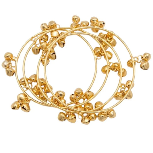 Brass Gold Kashmiri Ghunghroo Bangles Set of 4 Pcs | Traditional Oxidized Indian Festival & Mehndi Jewelry