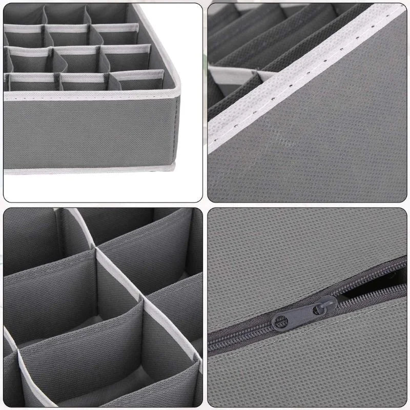 Storage Organizer with Lid | Foldable Drawer Divider | 24 Cells | Non-Woven Fabric | Random Colors